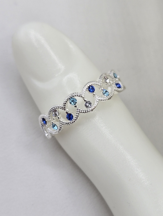 Swarovski Crystal Elements Silver Band Ring Aquamarine Sapphire Blue Size 8.75